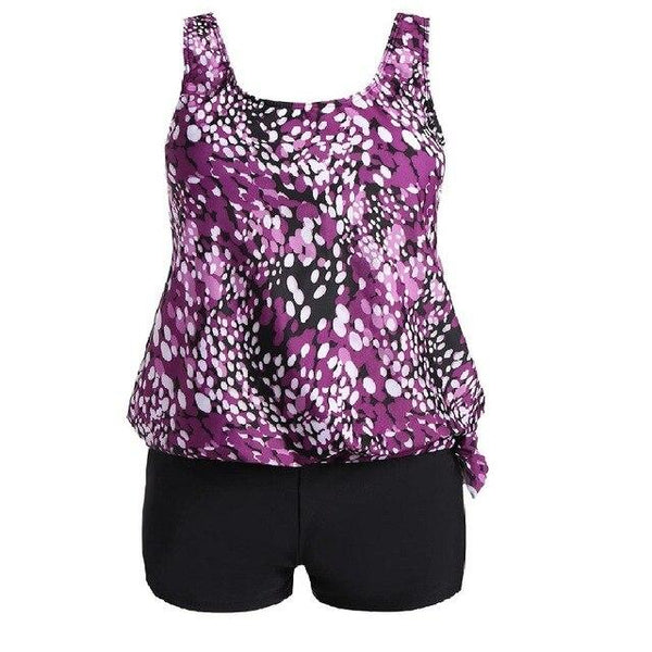 2019 Women Two Piece Swimsuits Printed Slimming Blouson Tankini Tops Boyshort Set Plus Size Swimwear High Waist Bathing Suits