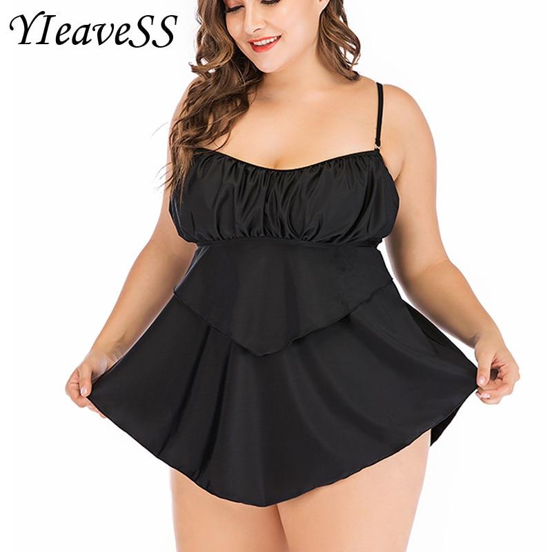 2019 Plus Size Tankini set Women Swimwear Two Piece Black Halter Swimsuit High Waist Bikinis Swimming Dress Bathing Suit S--5XL