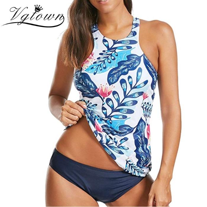 VGTOWN 2019 New Sexy Retro Print Tankini Top Swimwear Women Plus size 5XL Swimsuit Push up Female High Neck Bathing Suit Bikini