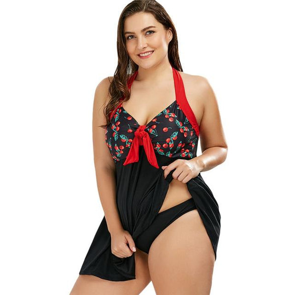 2018 New Plus Size Tankini set Women Swimwear Two Piece Print Halter Swimsuit Swimming Dress Bathing Suit