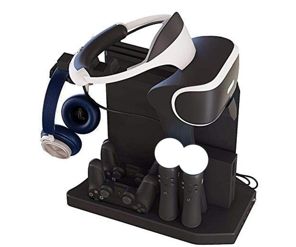 Vertical Stand Showcase PSVR PS4 Pro Slim Charging Display Stand for Playstation 4 PS4 VR, Fan, Cooler, Controller Charger Hub