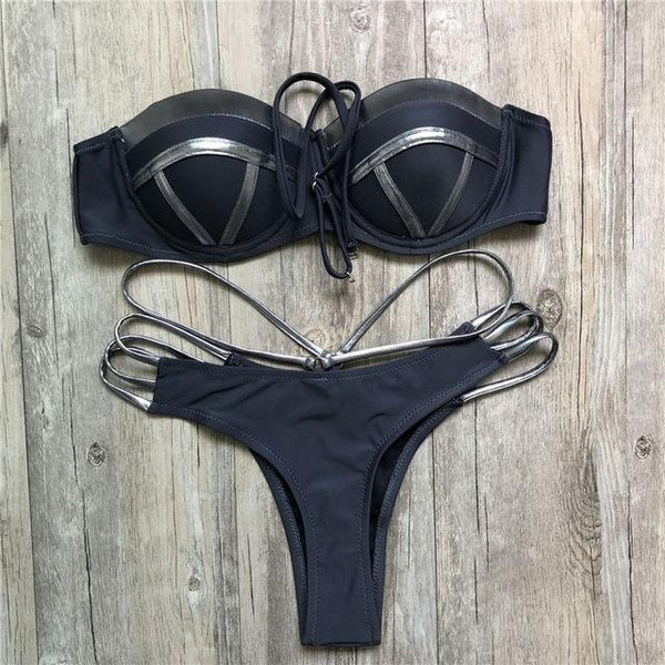 2019 Gold Stamping Women Bikini Set Sexy Padded Women Swimsuit Push Up Bikini Swimwear Summer Beachwear Brazil Bathing Suit