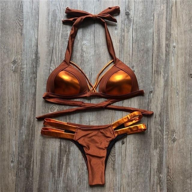 2019 Gold Stamping Women Bikini Set Sexy Padded Women Swimsuit Push Up Bikini Swimwear Summer Beachwear Brazil Bathing Suit