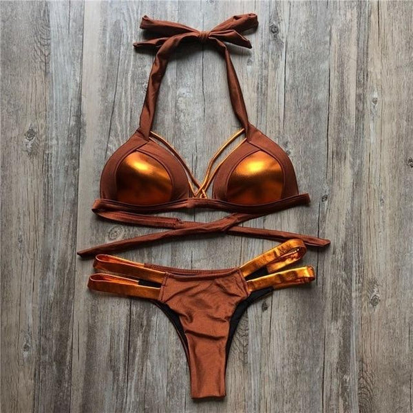 2019 Gold Stamping Women Bikini Set Sexy Padded Women Swimsuit Push Up Bikini Swimwear Summer Beachwear Brazil Bathing Suit