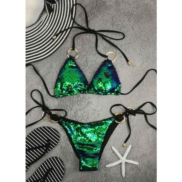 2019 Hot Sell Bikini Set Women Sexy Low Waist Bathing Suit Simple Sequins Beach Brazilian Swimsuit Halter Bandage Swimwear