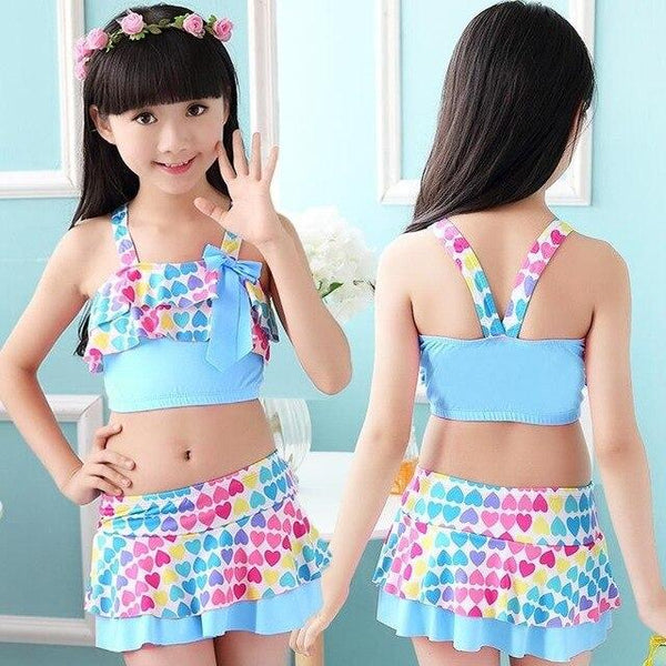 Children Swimwear Girls Cute Love Two Pieces Swim Suits Princess Girl Swimsuit Kids Tankini Bathing Suits Beach Skirt Swim Suit