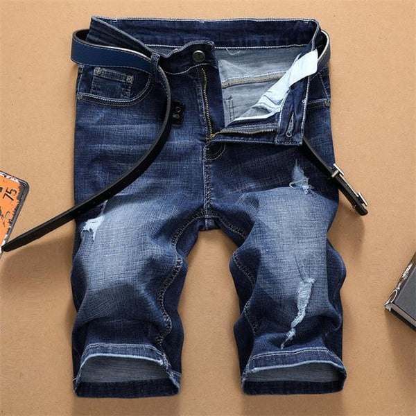 2019 Summer New Men StraighDenim Shorts Fashion Trend Leisure Hole Ripped Jeans Black Elastic Short Male Brand Plus Size 40 42
