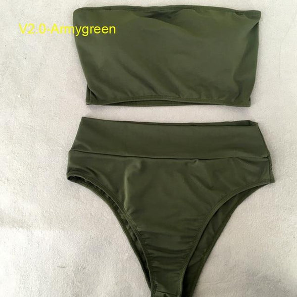 High Waist Swimsuit 2018 Sexy Bikini Women Brazilian Pad Swimwear Push Up Bandeau Top Plus Size Bottom Bikini Set Bathing Suits