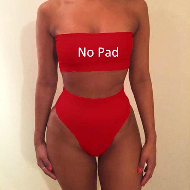 High Waist Swimsuit 2018 Sexy Bikini Women Brazilian Pad Swimwear Push Up Bandeau Top Plus Size Bottom Bikini Set Bathing Suits