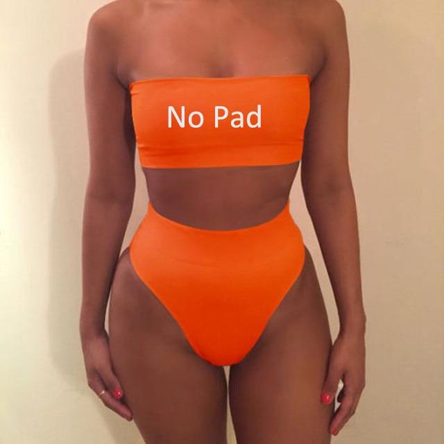 High Waist Swimsuit 2018 Sexy Bikini Women Brazilian Pad Swimwear Push Up Bandeau Top Plus Size Bottom Bikini Set Bathing Suits