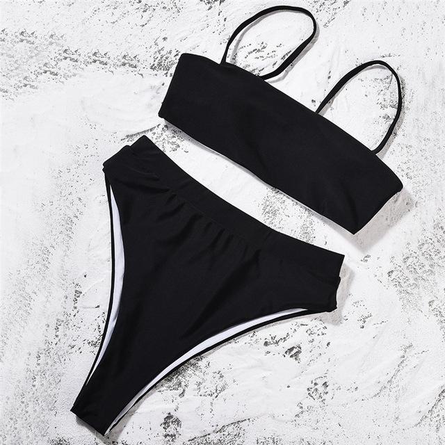 High Waist Swimsuit 2018 Sexy Bikini Women Brazilian Pad Swimwear Push Up Bandeau Top Plus Size Bottom Bikini Set Bathing Suits