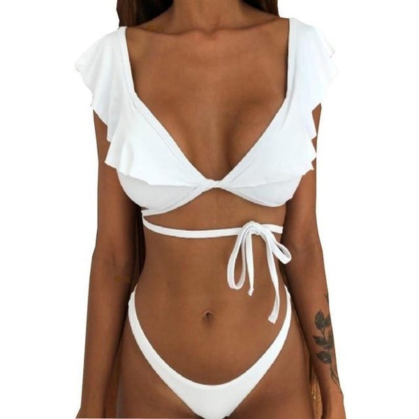 Rubylong 2019 Ruffles Bikini Women Sexy Vintage Swimsuit Brazilian Thong Bikini Set Female Retro Swimwear Push Up Bathing Suit