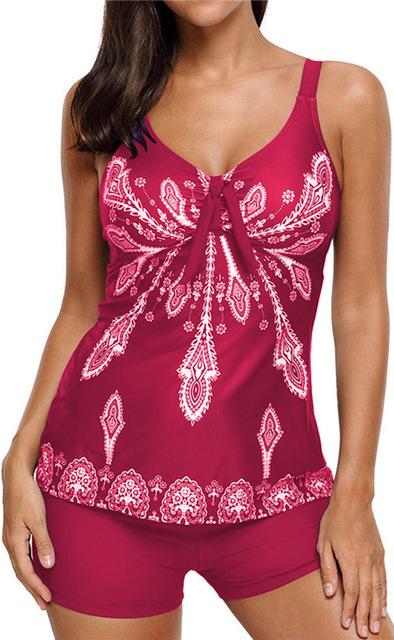 TONY Fashion Sexy Women Tankini Two-Pieces Swimsuits Plus Size Padded Beach Wear Dress Top Trunk Bottom Bathing Suits