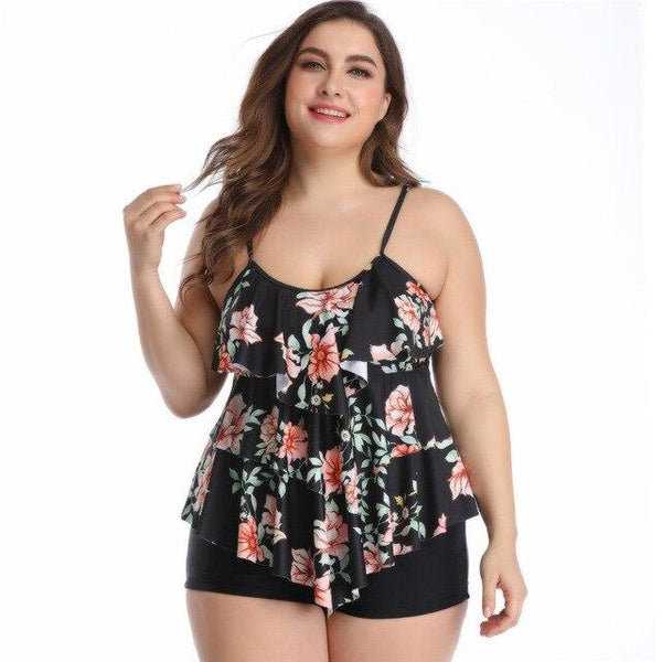 2019 New Plus Size Tankini set Women Swimwear Two Piece Print Halter Swimsuit Swimming Dress High Waist Bikinis Bathing Suit