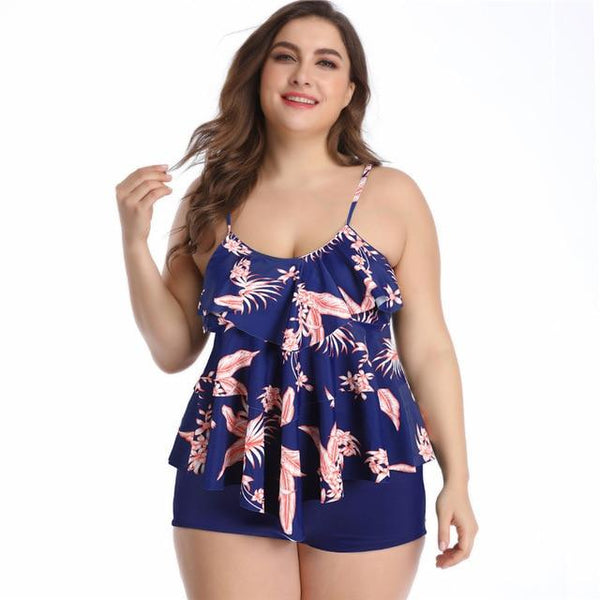 2019 New Plus Size Tankini set Women Swimwear Two Piece Print Halter Swimsuit Swimming Dress High Waist Bikinis Bathing Suit