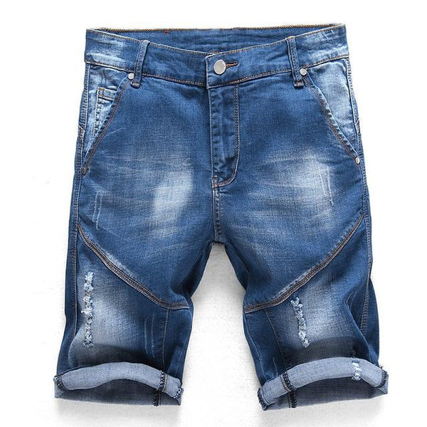 MORUANCLE New Mens Summer Ripped Short Jeans With Holes Washed Straight Distressed Denim Shorts For Man Knee Length Size 28-40