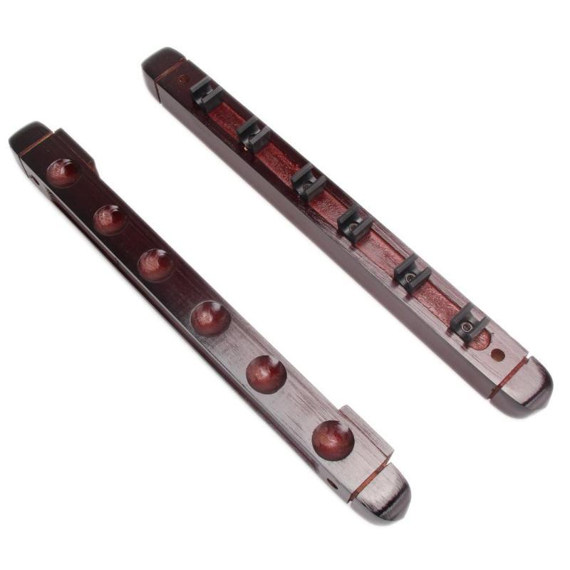 New 2pc Professional Billiard Pool Wall Mount Hanging 6 Cue Sticks Wood Rack Holder for Snooker Cue Space Saving Holder Wine Red