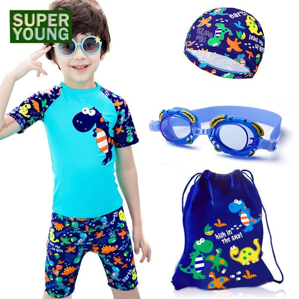 Children Swimming Bathing Suit Cartoon Dinosaur Swimsuit Kids Boy UV Protection Surfing Swimwear Baby Summer Beach Swim Wear Set