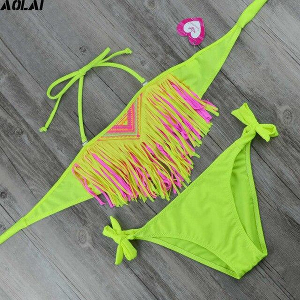 2019 Tassel Bikini For Girls With Pads Bandeau Children Swimwear Kids Two Piece Swimsuit 8-16 Years Old Swimming Suits Pink Teen