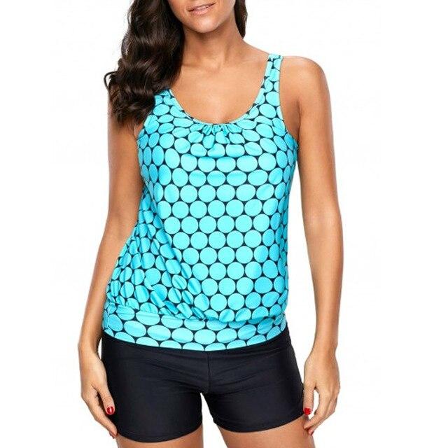 Big Size Polka Dot Swimwear Printed Round Neck Tankini Top and Shorts Women Bikinis Set S-5XL Large Sexy Swimsuit Female Biquini