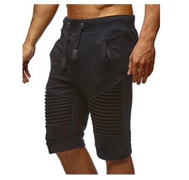 2018 Mens shorts joggers pants Men pleated sweatpants keen length slim short masculino Ripped hip hop short pants streetwear