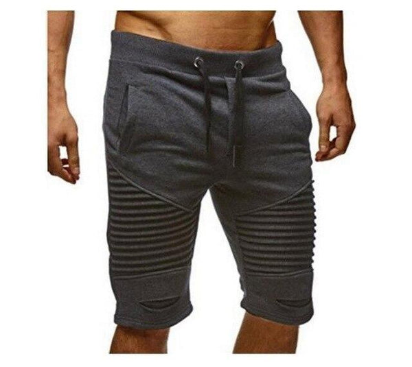 2018 Mens shorts joggers pants Men pleated sweatpants keen length slim short masculino Ripped hip hop short pants streetwear