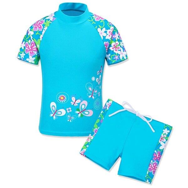 BAOHULU Short Sleeve Floral Girls Swimwear UPF50+ Children 2pcs Swimsuit Girls Kids Swimming Suits for 3-12 Years