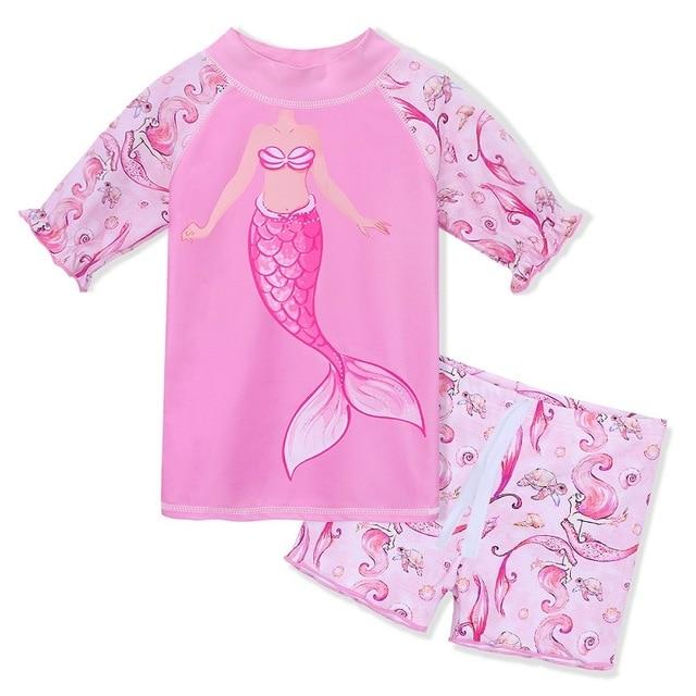 BAOHULU Short Sleeve Floral Girls Swimwear UPF50+ Children 2pcs Swimsuit Girls Kids Swimming Suits for 3-12 Years