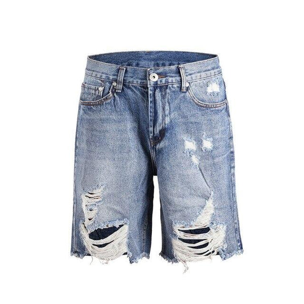 Dark Icon Loose Unlock Hemline Ripped Denim Shorts Men 2019 Summer High Street Fashion Men's Shorts