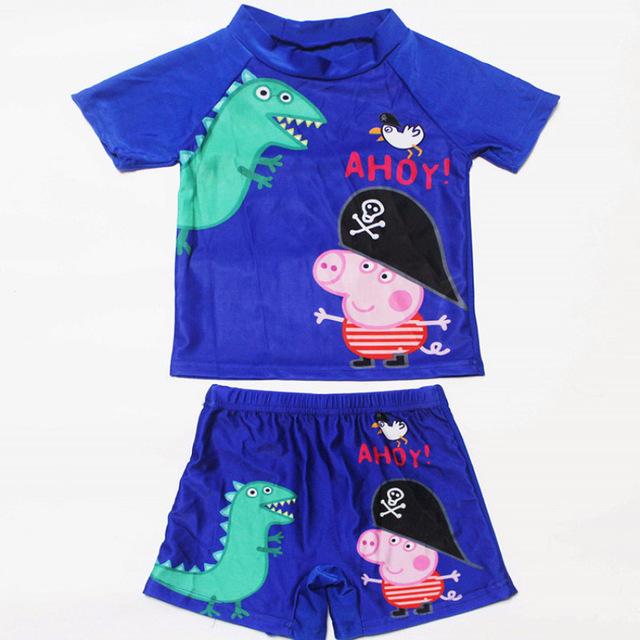 2-11Years Kids Teen Boys Swimwear 2pcs Swim Suit( T Shirt+ Trunk) Beach Swimsuits Sunblock Bathing Suit Superman Spiderman