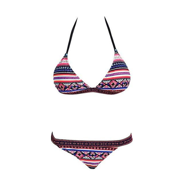 Sexy Crop Halter Bikini Set Women Swimsuit Ethnic Print Slim Swimwear Low Waist Triangle Brazilian Girls Two Piece Bathing Suit