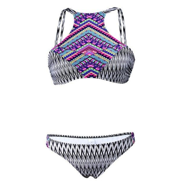 Sexy Crop Halter Bikini Set Women Swimsuit Ethnic Print Slim Swimwear Low Waist Triangle Brazilian Girls Two Piece Bathing Suit