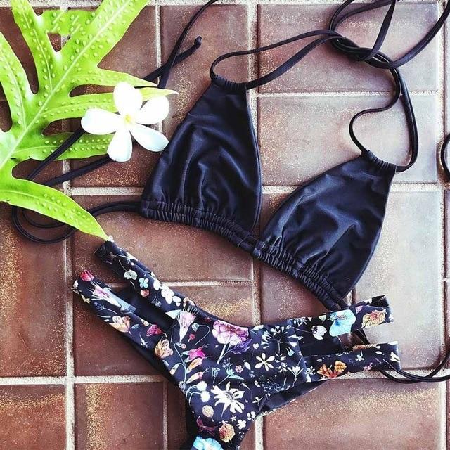 2019 Bikinis Women Swimwear Push Up Bikini Set Swimsuit Top Solid Bottom Print Brazilian Biquini Bathing Suit Swim Wear Beach