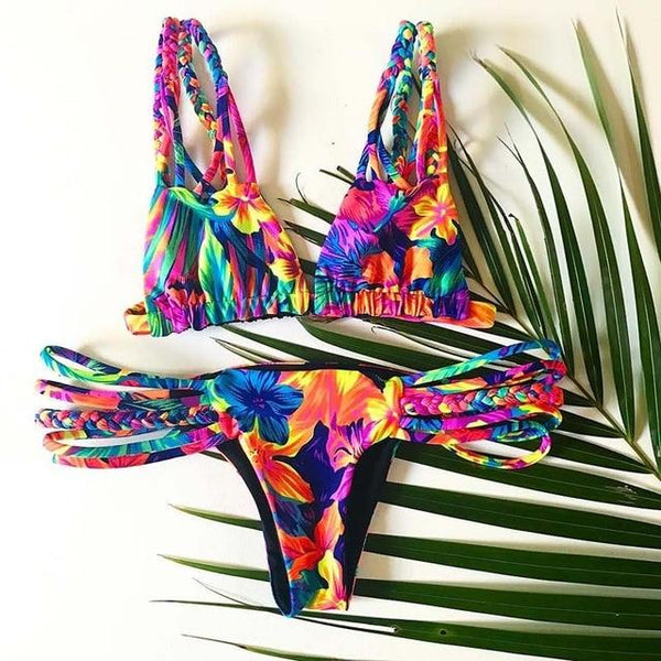 2019 Bikinis Women Swimwear Push Up Bikini Set Swimsuit Top Solid Bottom Print Brazilian Biquini Bathing Suit Swim Wear Beach