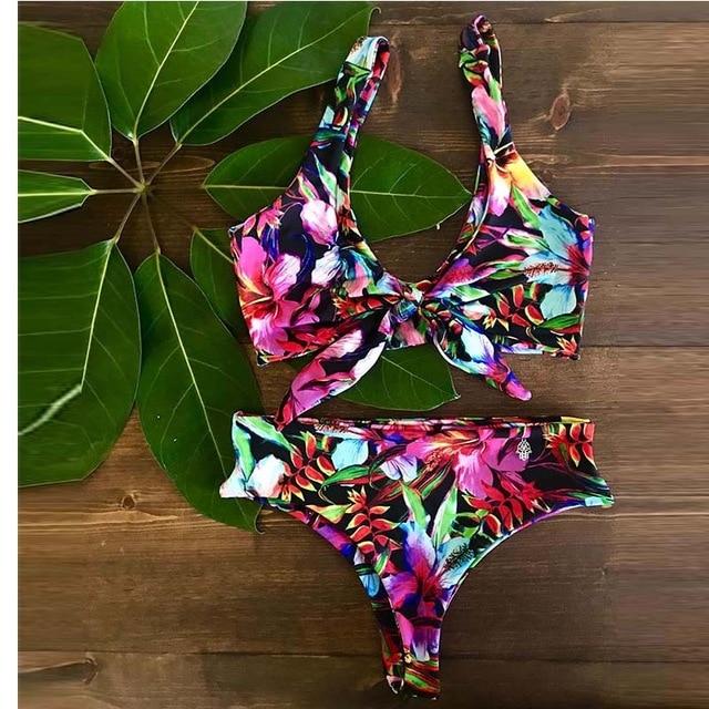 2019 Bikinis Women Swimwear Push Up Bikini Set Swimsuit Top Solid Bottom Print Brazilian Biquini Bathing Suit Swim Wear Beach
