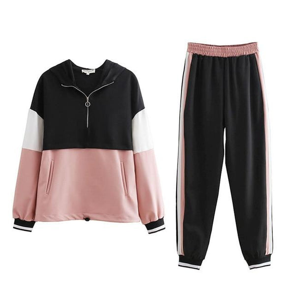 2019 Tracksuit Women Two Piece Set Outfits for Women Slim Color Stitching Jacket Casual Jacket and Jogging Casual Pants Suit