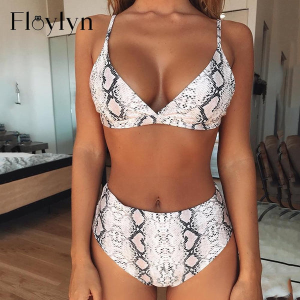Sexy Snake Print Bikini 2019 Female Swimsuit Women Swimwear Thong Push Up Bikinis Set High Waist Swimming Suits for Bathing Suit