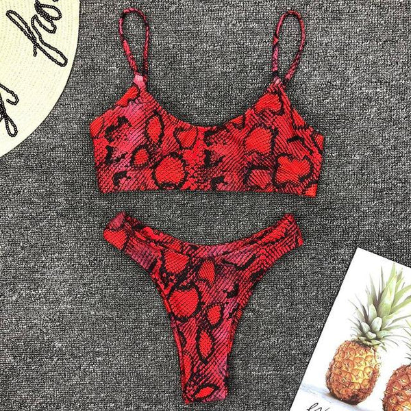 Sexy Snake Print Bikini 2019 Female Swimsuit Women Swimwear Thong Push Up Bikinis Set High Waist Swimming Suits for Bathing Suit