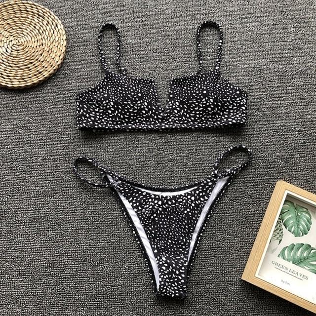 Brazilian Bikini 2019 Mujer Sexy Low Waisted Bathing Suits V-neck Leopard Push Up Swimwear Women Thong Bikini Two Piece Swimsuit