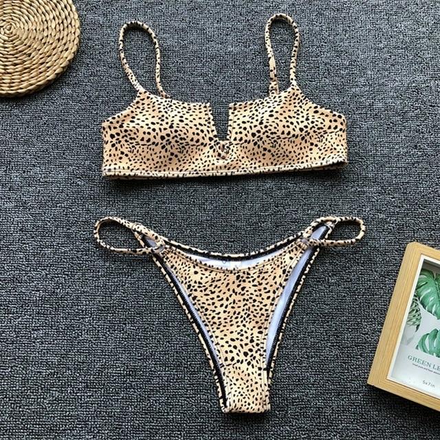Brazilian Bikini 2019 Mujer Sexy Low Waisted Bathing Suits V-neck Leopard Push Up Swimwear Women Thong Bikini Two Piece Swimsuit