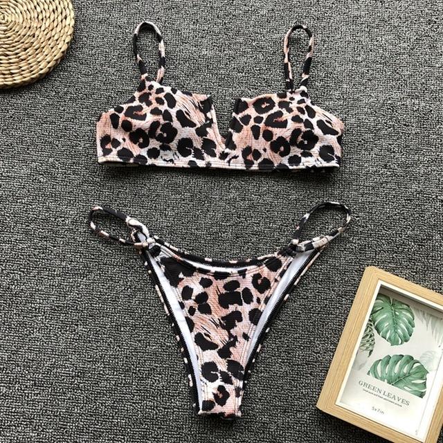 Brazilian Bikini 2019 Mujer Sexy Low Waisted Bathing Suits V-neck Leopard Push Up Swimwear Women Thong Bikini Two Piece Swimsuit