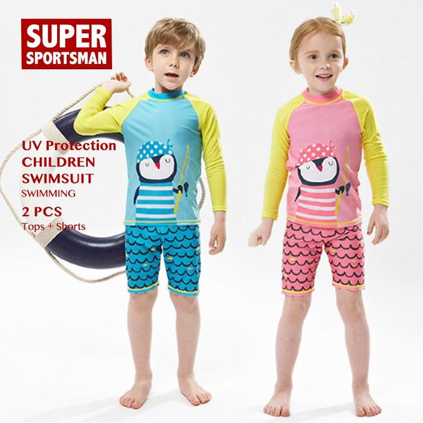 Boys Girls Cartoon Swinsuit Baby Rashguard Kids Surfing Swimwear Children Anti-UV Swim Suit Toddler Swimming Surf Beach Set 2pcs