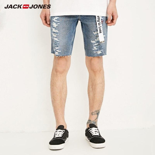 JackJones Men's Spring & Summer Slim Fit Rips Tapered Denim Shorts J