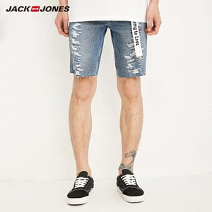 JackJones Men's Spring & Summer Slim Fit Rips Tapered Denim Shorts J