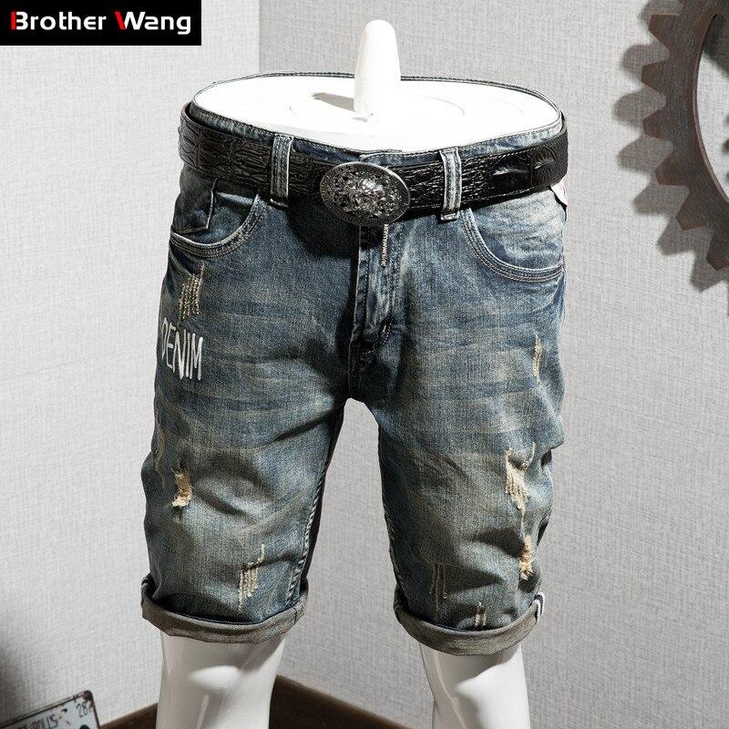 Men's Brand Denim Shorts 2019 New Summer Fashion Casual Retro Elastic Force Slim Fit Short Ripped Jeans Male High Quality