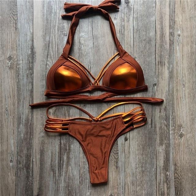 2019 Gold Stamping Women Bikini Set Sexy Padded Women Swimsuit Push Up Bikini Swimwear Summer Beachwear Brazil Bathing Suit
