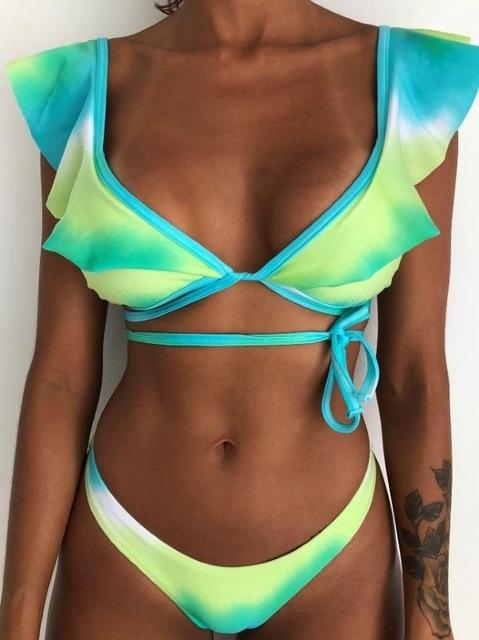 Rubylong 2019 Ruffles Bikini Women Sexy Vintage Swimsuit Brazilian Thong Bikini Set Female Retro Swimwear Push Up Bathing Suit