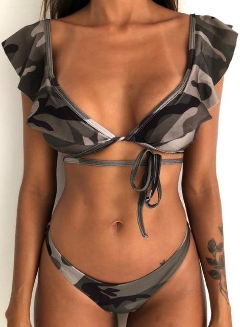Rubylong 2019 Ruffles Bikini Women Sexy Vintage Swimsuit Brazilian Thong Bikini Set Female Retro Swimwear Push Up Bathing Suit