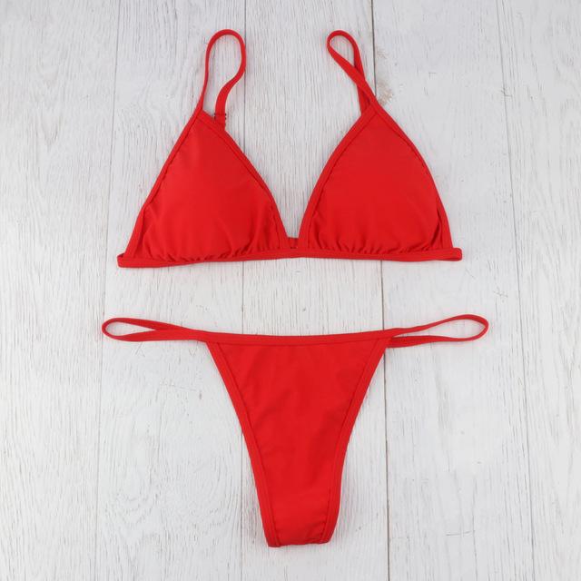 SAGACE Bikini 2019 Brazilian Modest Swimwear Sexy Mini Thong Strappy Hot Bikini Women Sexy Solid Color Beach Wear Black Red