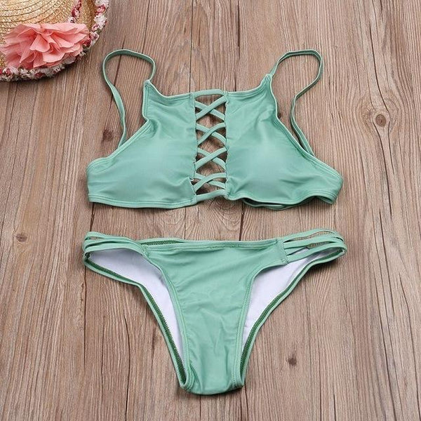 2019 Sexy Hot Sale Women's push-up Set Hollow Out Bandage Bikini bra swimwear bathing swimsuit beachwear Swimming Bikini Costume